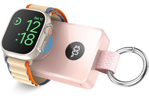 i.VALUX Portable Charger for Apple Watch, 4000mAh iWatch Charger Wireless Power Bank,Travel Keychain USB C for Apple Watch Series 10/9/Ultra2/8/7/6/se/5/4/3,iPhone 16/15/14/13/12/11(Pink)