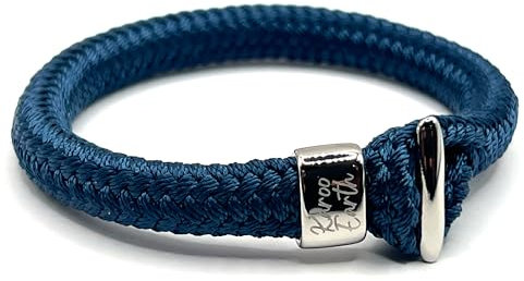 Braided Nautical Rope Bracelet - Men's Paracord Stainless Steel Hook Bracelet, Paracord Surfer Jewellery, Sailing Rope Shackle Bracelet (Small - Medium Wrist (19cm), Navy Blue)