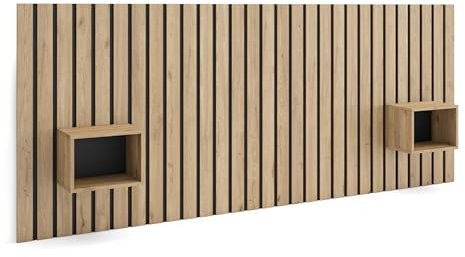 Skraut Home | Tête de lit | avec Tables de Chevet | 258x107x3 cm | Lit de 150,160,180 cm | Panneaux Muraux | Style Moderne | Chêne