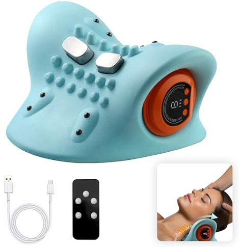 Nackenmassagegerät, EMS Nackenmassagegerät Elektrisch mit Wärme,Kabelloses Hugterra Nackenmassagegerät,Entspannungskissen,Zervikales Nacken Rücken Massagegerät mit 3 Modi, 6 Einstellbare Frequenzen