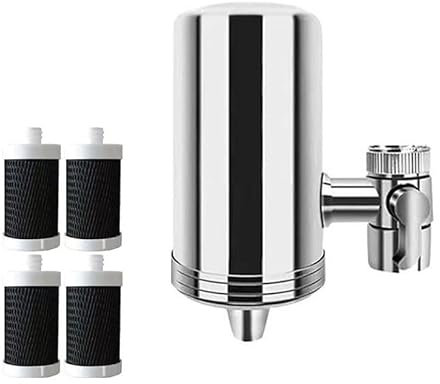 Catoco Wasserfilter Wasserhahn Filter Water Filter mit 4 Patronen Ersatzkartusche Reduziert 98% Bakterien Technology Premium Edelstahl- Wasserhahnfilter für Küche, Bad, Wohnmobile Einfach zu Montieren