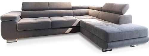 Masseno Ecksofa Selva R-S mit Schlaffunktion L-Form, Glamour Sofa mit Bettkasten, Wohnzimmersofa, Couch, Soffa, Bettsofa, Couchgarnitur - Hellgrau, Monolith 84