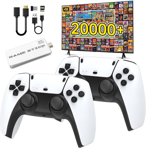 Wireless Retro Game Console,Retro Game Stick with 20,000+ Games,4k Hdmi Output Game Stick,TV-Connectable Game Stick,Plug and Retro Play Video Games for Tv,Retro Game Stick.Whtie64GB