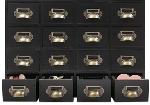 Schubladenbox, Schubladenbox Holz 50x10x35cm Schubladenschrank 16-Schubladen-Schrank, Holz-Medizinschrank, Schreibtisch-Schubladen-Organisator für Haushalte, Büros (Schwarz)