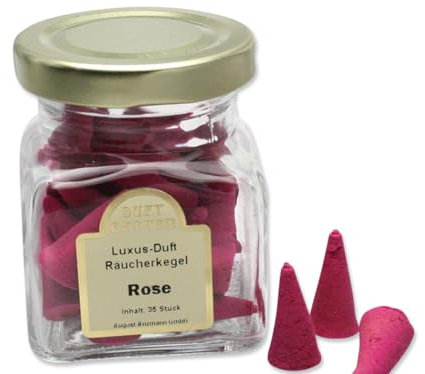 LivuX Räucherkegel „Luxusdüfte Rose“ – 35 STK. im Glas – Romantischer, blumiger Duft für Entspannung und eine harmonische Atmosphäre 1086