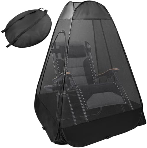 Chaise de camping pop-up pour 1 personne, 119,4 x 119,4 x 150 cm transparente en maille filet avec moustiquaire 2 portes à fermeture éclair, abri pour sports de plein air avec sac pour la pêche
