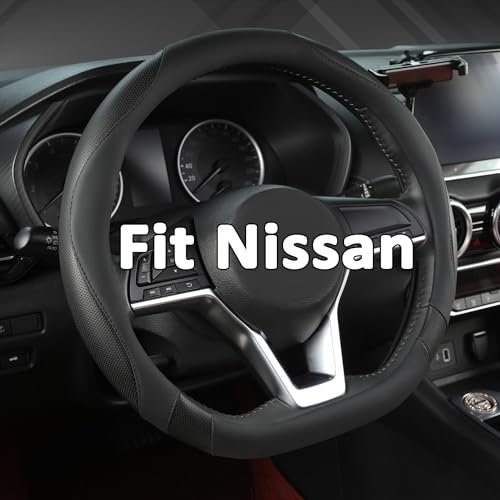 GIANT PANDA Auto Leder Lenkradbezug für Nissan, D-förmiger Lenkradbezug für Qashqai,Juke​,X-Trail,Leaf​ (Schwarz-D-Form-M)