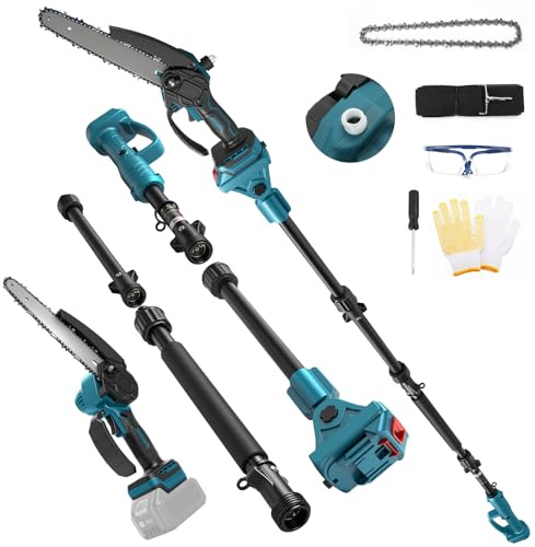 Sega a palo a batteria 20,3 cm e mini motosega 2 in 1, seghe elettriche senza spazzole compatibili con Makita 18 V batteria (senza batterie) con asta di prolunga da 2 m, catena di ricambio