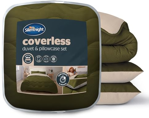 Silentnight Coverless Seersucker 10.5 Tog Duvet, Olive & Natural, Single | Soft Stylish, Bed Quilt & Pillowcase Set, Two Reversible Colours, All Year Round Comfort, No Cover Needed