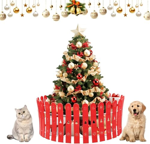 Valla con Arbol de Navidad,Rojo Valla con Arbol de Navidad de 42cm Altura Reutilizable - Decoración para Jardín y Salón como Barrera para Perros, Gatos y Niños/28Piezas