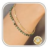 Adramata Bracelet Pierre Naturelle Femme Argent 925 Fermoir Bracelets Perles Boheme Empilables Ajustable Bracelets Or/Argent pour Cadeau Femme