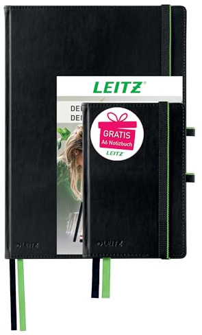 Leitz Complete Set Qualitäts-Notizbuch A4 + A6 kariert, je 160 Seiten, 80 Blatt, Hardcover, hochwertiger Einband, 100 g/m² Papier FSC zertifiziert, Verschluss, Lesezeichen, Schlaufe, Schwarz, 95860000