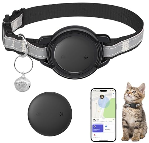 JIARUI Cat Tracker Collar, Real Time GPS Cat Tracker - Works with Apple Find My (Only iOS) - No Monthly Fee - Elastic Cat Collar - GPS Cat Tracking Device(1 Pack)