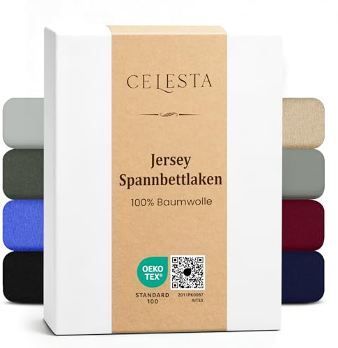 CELESTA Spannbettlaken 200x200cm 100% Baumwolle, Oeko-TEX Zertifiziert | Bettlaken 100% Jersey Baumwolle, Spannbetttuch 200x200, Matratzenhöhe bis 25 cm für Boxspringbett, Weiß