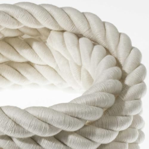 Creative-Cables Cordón 2XL Ø24 mm 3x0,75 mm² (20 m, Blanco) - Trenzado, algodón - Espiral visible, doble aislamiento - Ideal para maxi-suspensiones - Seguridad certificada, Made in Italy