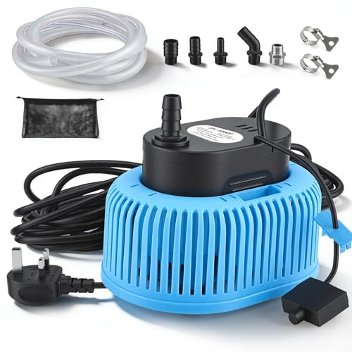 850GPH Sump Water Pump with Automatic On/Off, Submersible Pump (Blue) | with 16.4FT Hose, 25FT Power Cord, 5 Adapters, Dry-Run Protection, Dual Anti-Clogging for Draining Pool Covers Ponds Tubs