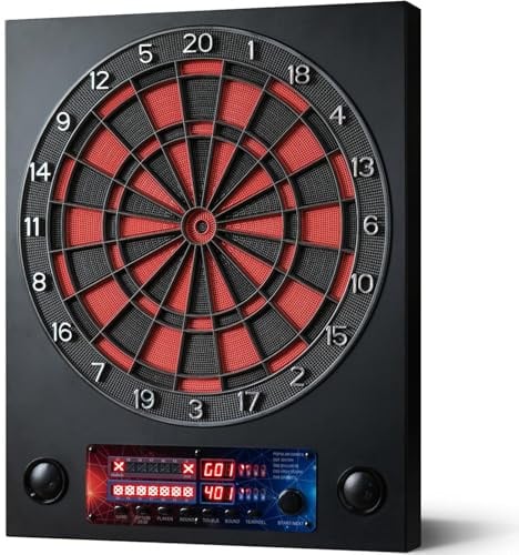 Brovamo Dartscheibe Elektronisch, Elektronische Dartscheibe mit 6 Dartpfeile für 1-8 Spieler, E Dartscheibe mit Metallgehäuse & LED Anzeige, Elektrische Dartscheibe mit 25 Spiele und 290 Variationen