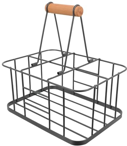 EXCEART Casier à Bouteilles de Vin en Fer Gris Poignée en Bois Panier à Vin à Main Décoratif pour Maison Bar et Ktv Support d'alcool Polyvalent pour Rangement et Présentation 1 Casier