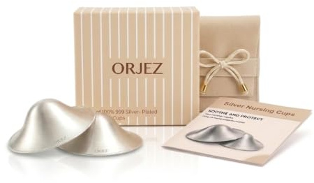 Orjez Silver Nipple Shields for Breastfeeding, Reusable Nursing Cups to Protect and Soothe Nipples, Large Size