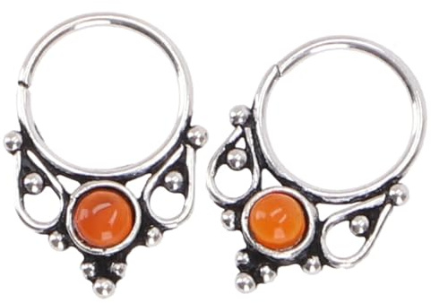 GURU SHOP Creole, Septum Ring, Nasenring, Nasenpiercing, Mini Ohrring, Ohrpiercing Karneol - Modell 2