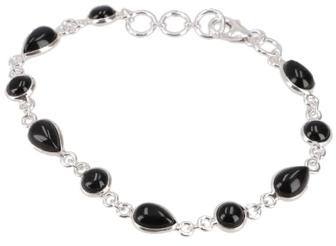 GURU SHOP Indisches Boho Silber Armband, Edelsteinarmband, 925 Silber | Filigrane Fassung, flexible Länge 16,5-20 cm, eleganter Boho-Stil, leuchtende Amethyste, einzigartiges Schmuckstück