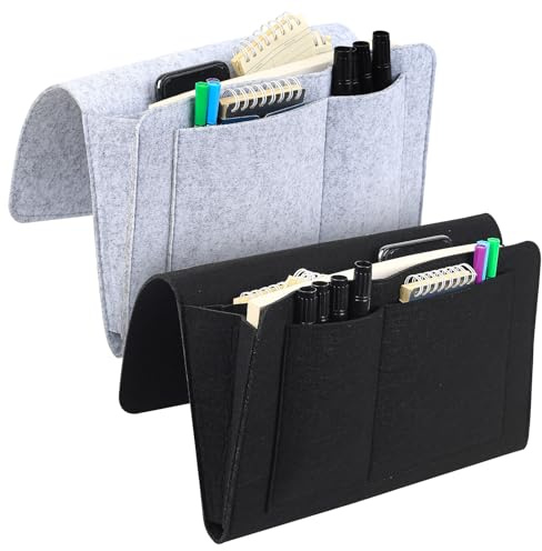 2 STK Bett Organizer zum Einhängen, Betttasche zum Einhängen, Filz Bettorganizer zum Hängender Bett Organizer Einhängen, Bettablage Hängetasche für Schlafzimmer Sofa Nachttisch Aufbewahrung