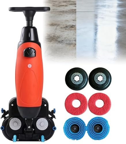 Lavapavimenti Commerciale Compatto, Macchina Lucidatrice Multifunzionale, Doppie Spazzole Testa Rotante Larghezza 18 Pollici 350 RPM Ideale Supermercati Officine.(Red-6Piece Set)
