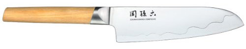 KAI Seki Magoroku Composite Couteau Santoku 16,5 cm de - Acier Inoxydable SUS420J2 56 HRC/Acier VG 10 61 HRC - Bois de Pakka à Grain léger - fabriqué à la Main au Japon - Soie complète