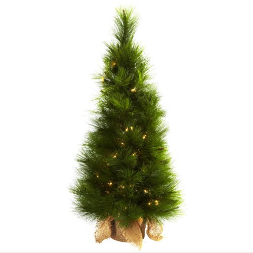 Nearly Natural 3ft. Artificial Christmas Tree with Burlap Bag & Clear Lights