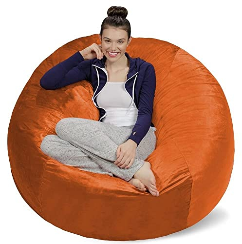 Sofa Sack XXL-Das Neue Komforterlebnis Sitzsack mit Memory Schaumstoff Füllung-Perfekt zum Relaxen im Wohnzimmer oder Schlafzimmer -Samtig weicher Velour Bezug in Orange