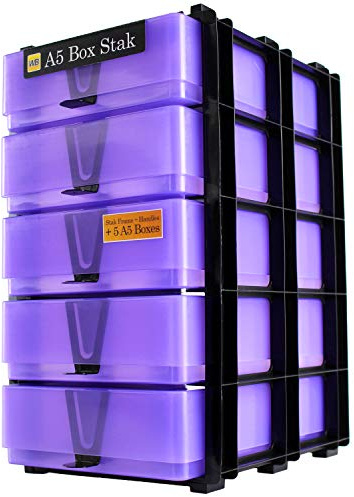WestonBoxes A5 Box Craft Storage Unit with 5 A5 Boxes, 7 Colours Available | 5 A5 boxes in a black storage frame | Handles clip to front for easy pull-out | Available in 7 Colours | Made in Britain
