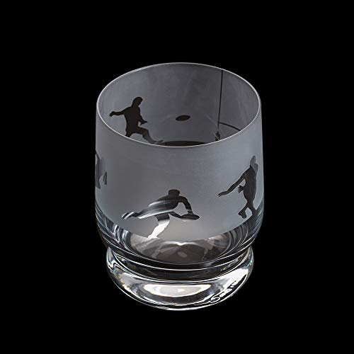 Dartington Crystal Aspect Rugby Scene Tumbler, Single | Rugby Tumbler Glass | 100mm | 350ml | A Rugby Scene is Wrapped Around The Rim of The Glass| Dishwasher Safe