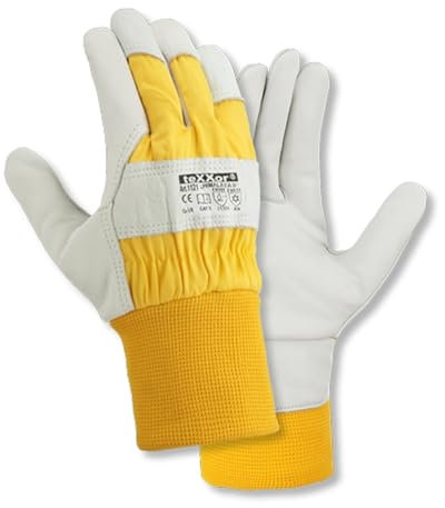 (12 Paar) teXXor Handschuhe Winterhandschuhe Himalaya II 12 x Leder Natur/Drell gelb M/8