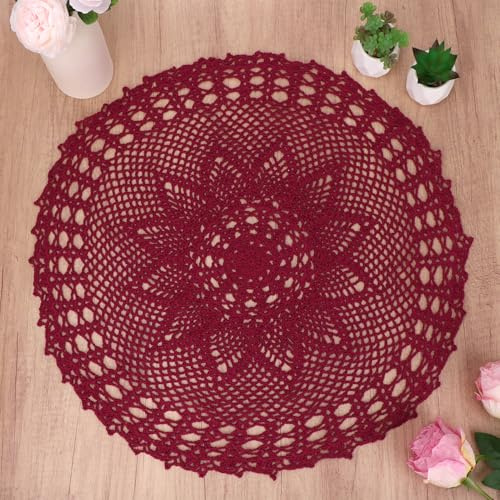 kilofly Handmade Crochet Cotton Lace Table Sofa Doily, Waterlily, Red, 22 inch