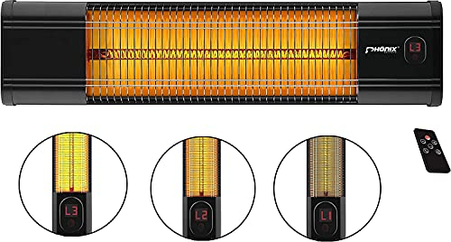 Phönix PCH-2000W Infrarot Carbon Heizstrahler Wandheizung mit Fernbedienung Heizstrahler Terassenheizung | Indoor & Outdoor | 2000 Watt | Abdeckhaube & Thermostat & Timer & 3 Stufen