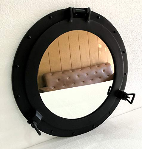 Nautical Collection Store 30,5 cm großer Bullaugenspiegel, schwarz, pulverbeschichtet, Wanddekoration, nautischer Wandbehang, dekorativ, für Zuhause