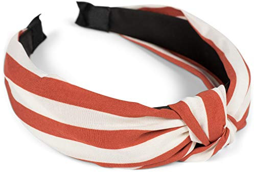 styleBREAKER Damen Haarreif mit Streifen Muster und Knoten im Retro Style, Vintage Look, Haarband, Headband 04027016, Farbe:Rost-Weiß