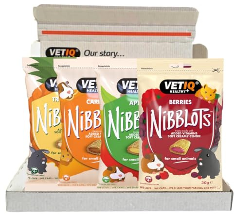 VETIQ Nibblots Small Animal Skin & Coat Vitamin Mixed Treats (4 x 30g) | Soft, Creamy & Fruity Centre with Vitamins A, E & D3. Supports Skin & Coat. No Artificial Colours