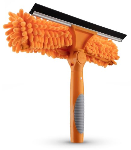 Window Squeegee & Microfiber Brush 2 in 1 // Multi-Angle Window Cleaning Tool // Window Cleaning Equipment for Solar Panel and RV Windshield // Window Cleaner