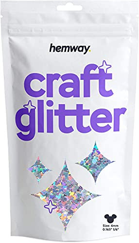Hemway Craft Glitter - Mickey Mouse Shaped 50g Silver Holographic | Metallic Sequin for Resin & Epoxy Crafts | Supplies for Tumblers, Cards, Jewellery, Candle, Hair, Face, Body & Nail Art