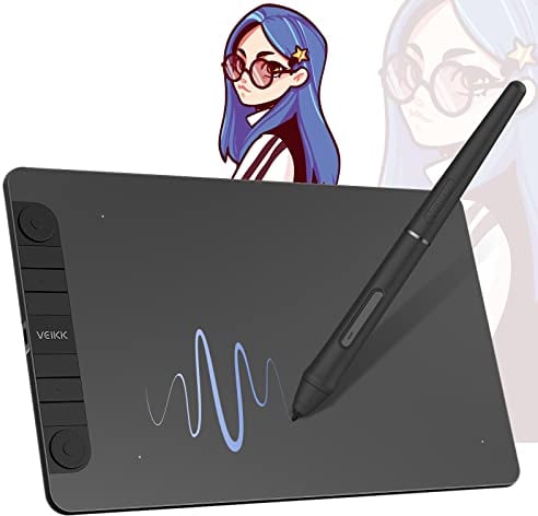 Grafiktablett VEIKK VK1060PRO, Doppeltes Einstellrad-Design 10x6 Zoll Zeichentablett mit 8192 Druckstufen Batterielosem Stift Kompatibel Windows/Mac OS/Android/Linux