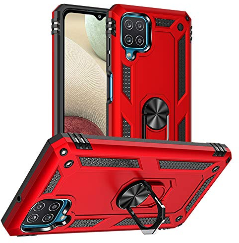 Yiakeng Cover per Samsung A12, Custodia Samsung A12, Custodia Slim Silicone Bumper Antiurto Telefono Case con Kickstand Cover per Samsung Galaxy A12 (Rosso)