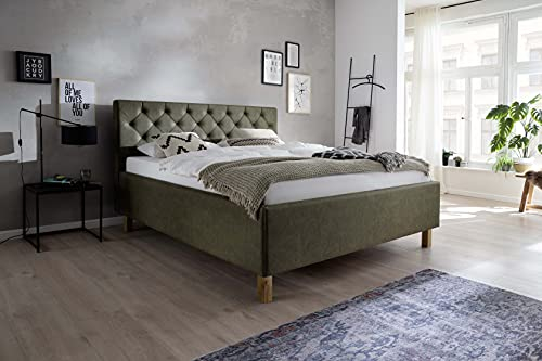 möbelando Polsterbett Gestell Bett Rahmen Ehebett San Remo Grün/Eiche hell 160x200 cm
