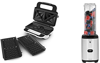 Tefal SW7011 Snack XL Sandwichmaker und Waffeleisen | 2 antihaftbeschichtete Plattensets | 850 Watt | Weiß/Schwarz & WMF Kult X Mix & Go Mini Smoothie Maker, Standmixer, Shake Mixer 300 Watt