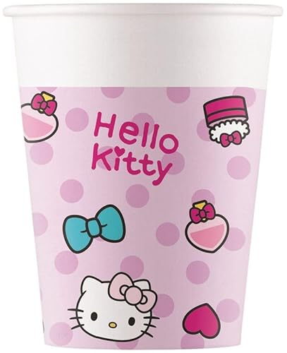 Procos- Bicchieri Carta FSC Hello Kitty Fashion Stylish (200ml), 8 Pezzi, Rosa, 94700