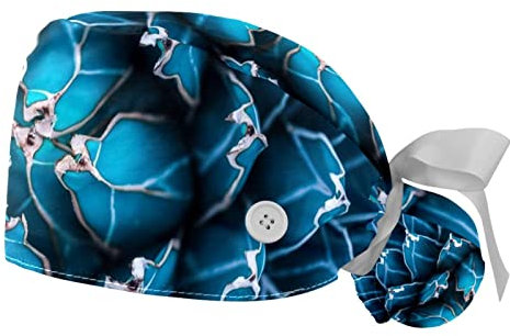 2 Packungen Arbeitskappe mit Knöpfen und Band für Frauen langes Haar, verstellbares Baumwollschweißband Arbeitsmütze Pferdeschwanzhalter, Raffhalter Hüte, Agave Kaktus, multi, Einheitsgröße