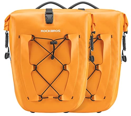 ROCKBROS Bike Pannier Bag 25L-32L 100% Waterproof Rear Rack Bicycle Bag for Rear Carrier Bike Handbag for Cycling Touring Travelling Orange 2PCS