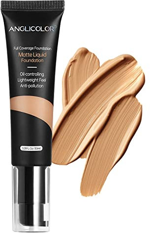 Anglicolor Matte Oil Control Concealer Foundation Flawless Soft Long Lasting Foundation Makeup,Waterproof Full Coverage Face Makeup Strong Concealer Foundation for Oily Acne Skin (#105 Sand)