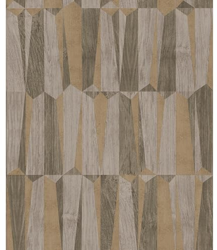 A.S. Création Nara 387433 Non-Woven Wallpaper Wood Effect Brown Gold Grey 10.05 m x 0.53 m Made in Germany