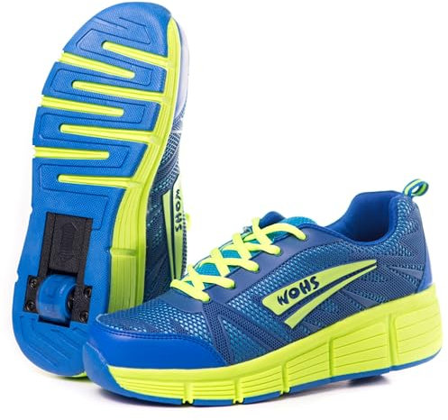 Scarpe da Ginnastica con Ruote retrattili Automatiche. Blu/Verde. Taglia 34